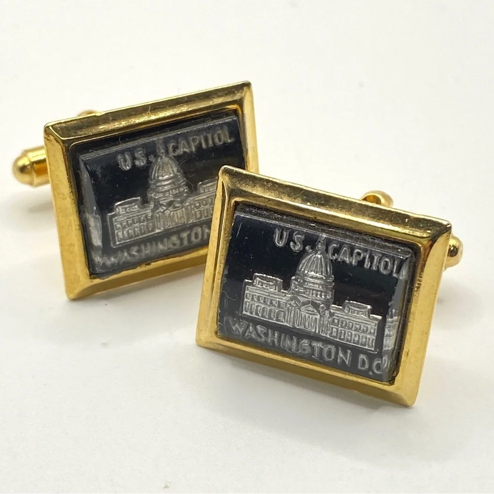 Vintage US Capital Cuff Links Black & Gold Washington DC